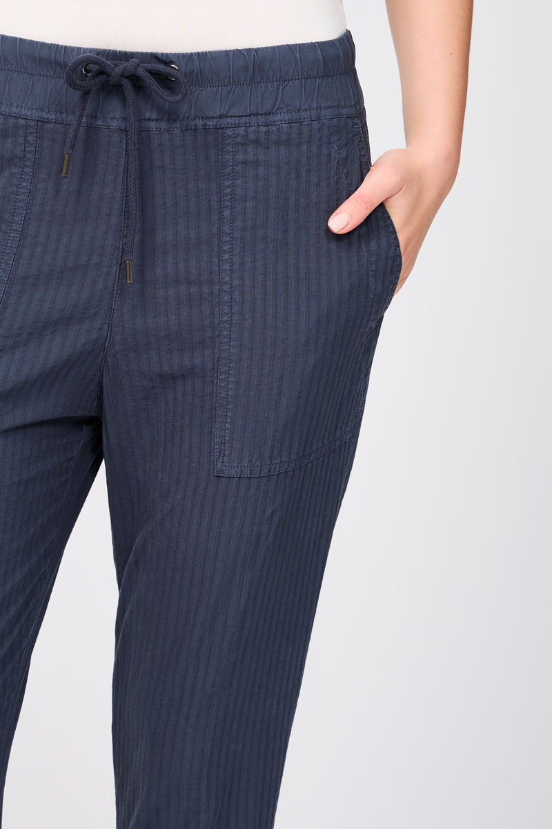 Easy Fit Self Stripe Trousers - Petrol Blue - Women