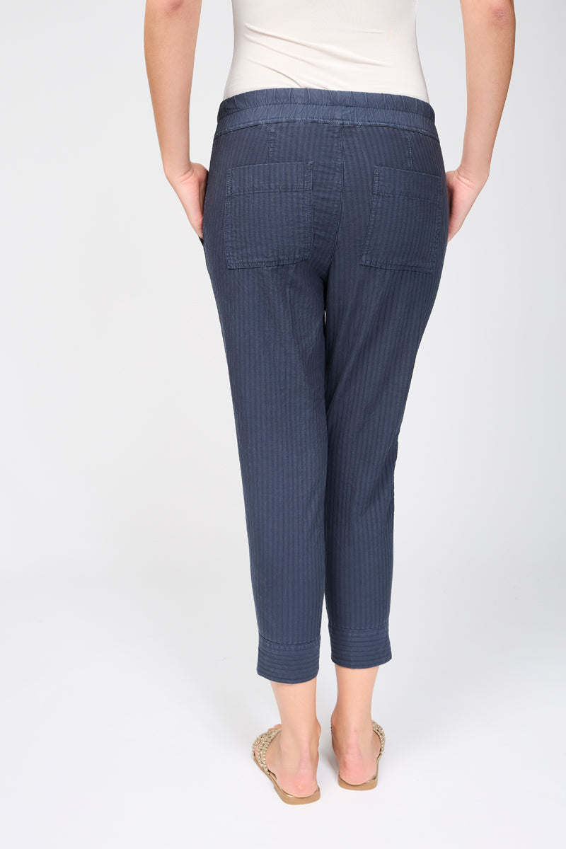 Easy Fit Self Stripe Trousers - Petrol Blue - Women