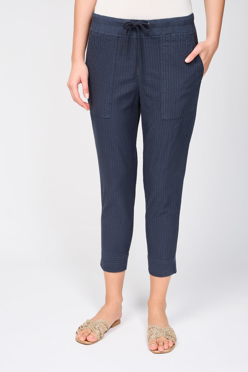 Easy Fit Self Stripe Trousers - Petrol Blue - Women