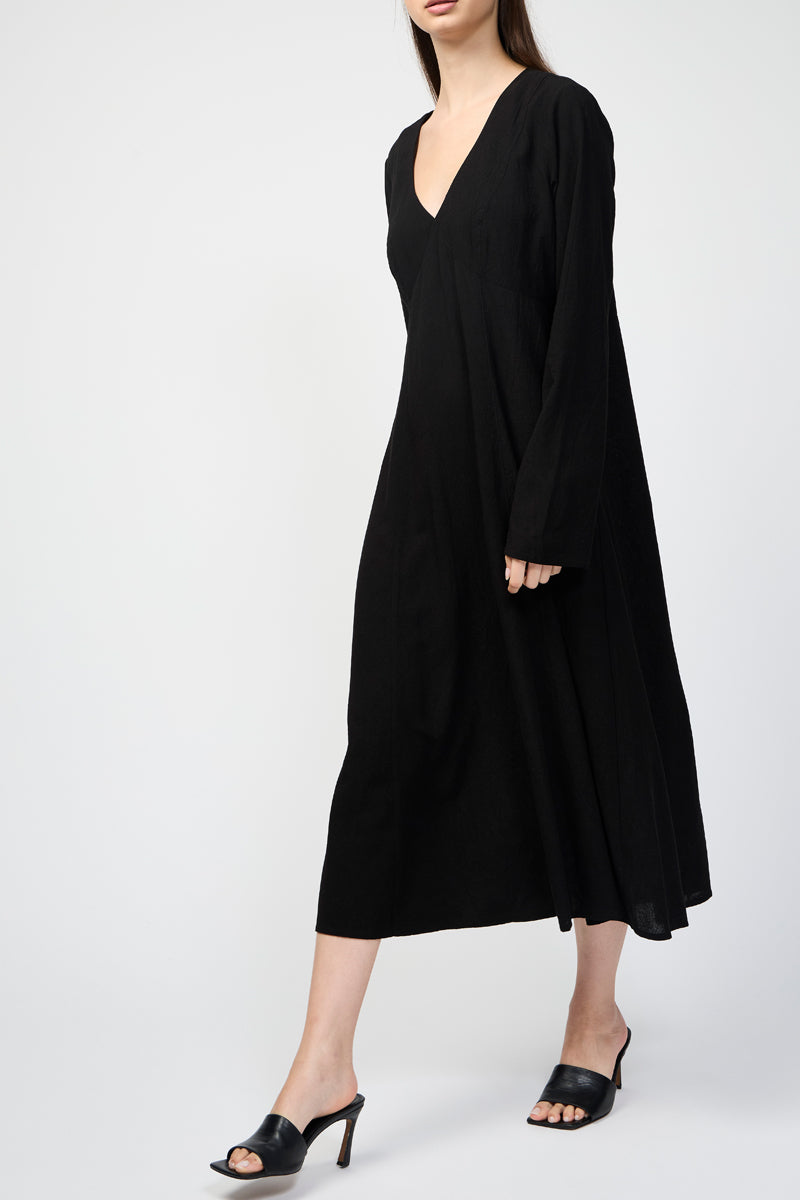 Vestido de viscosa con costuras vistas - Negro - Mujer