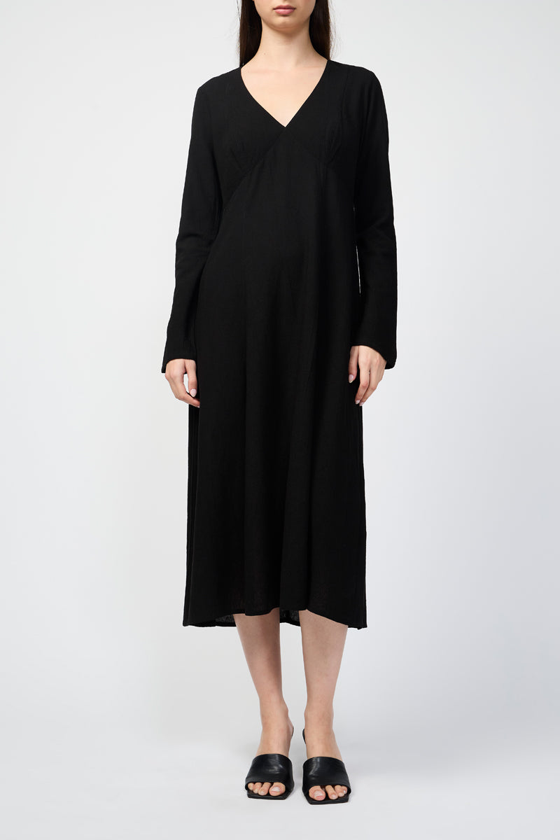 Vestido de viscosa con costuras vistas - Negro - Mujer