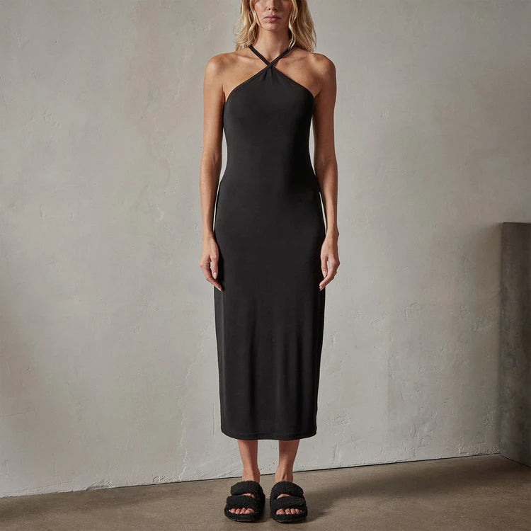 Robe De Cocktail Croisée Dans Le Dos - Noir - Femme