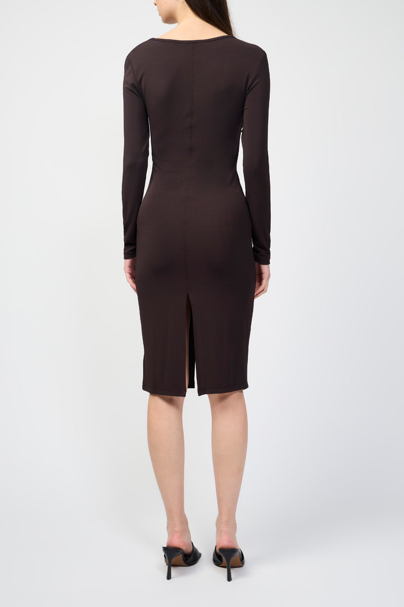 Robe Droite Fendue À Col V En Jersey - Black Cherry - Femme