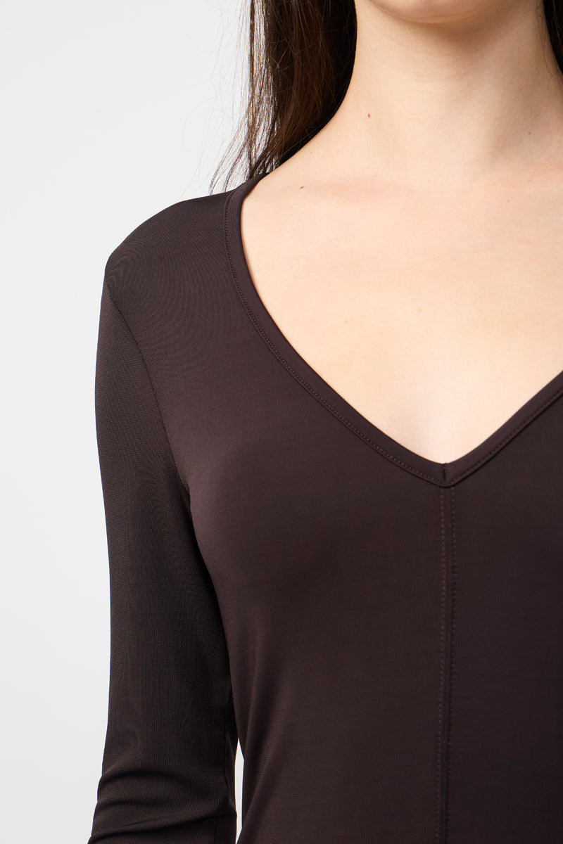 Robe Droite Fendue À Col V En Jersey - Black Cherry - Femme