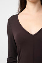 Robe Droite Fendue À Col V En Jersey - Black Cherry - Femme