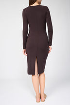Robe Droite Fendue À Col V En Jersey - Black Cherry - Femme