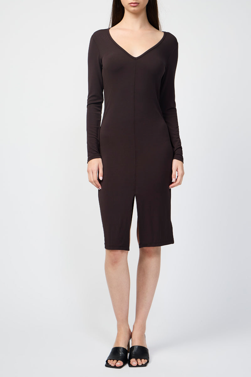 Robe Droite Fendue À Col V En Jersey - Black Cherry - Femme