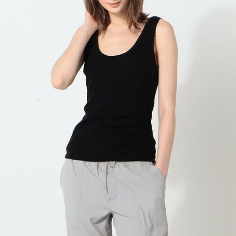 Camiseta sin mangas de cachemira Tencel con cuello redondo - Negro - Mujer