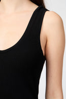 Camiseta sin mangas de cachemira Tencel con cuello redondo - Negro - Mujer