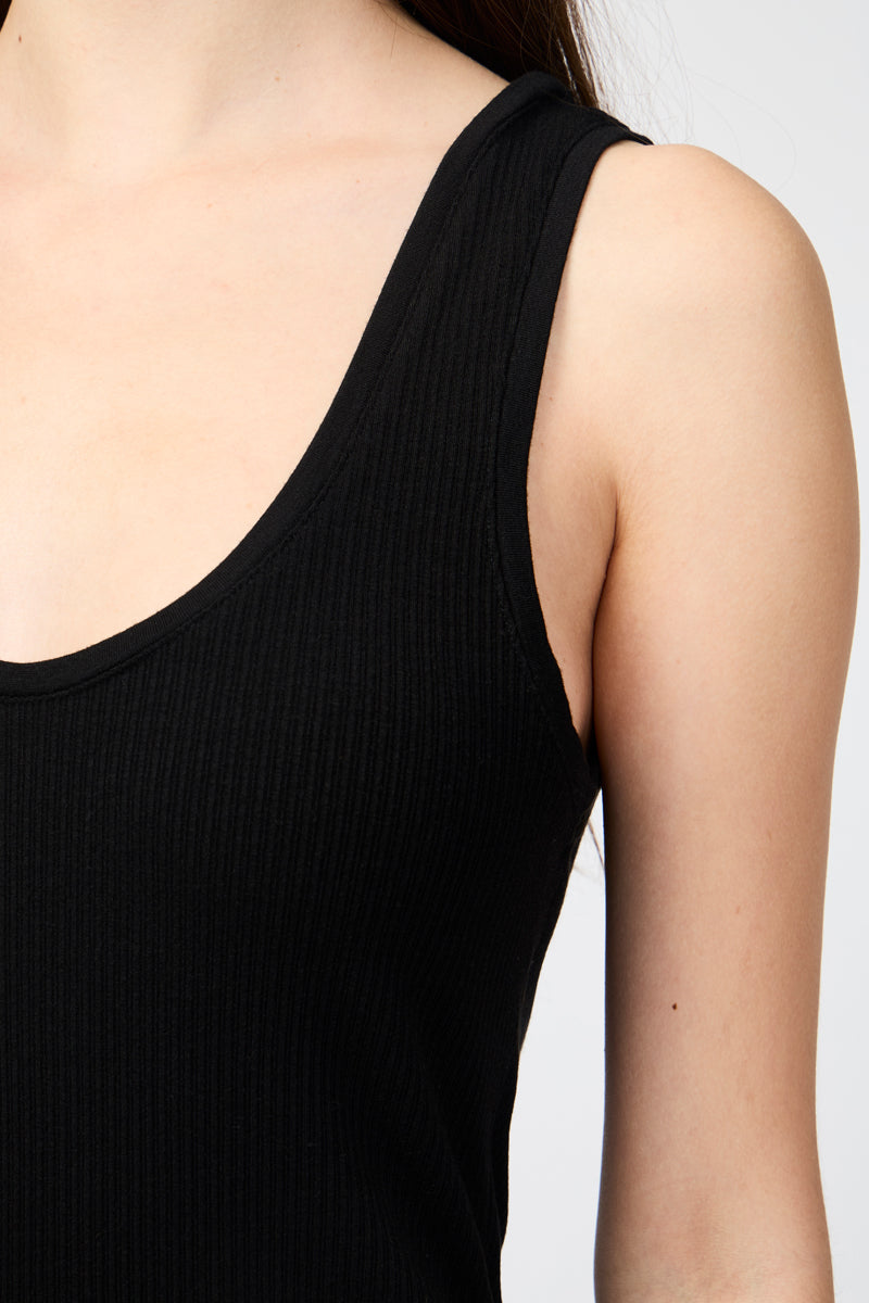 Camiseta sin mangas de cachemira Tencel con cuello redondo - Negro - Mujer