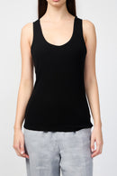 Camiseta sin mangas de cachemira Tencel con cuello redondo - Negro - Mujer