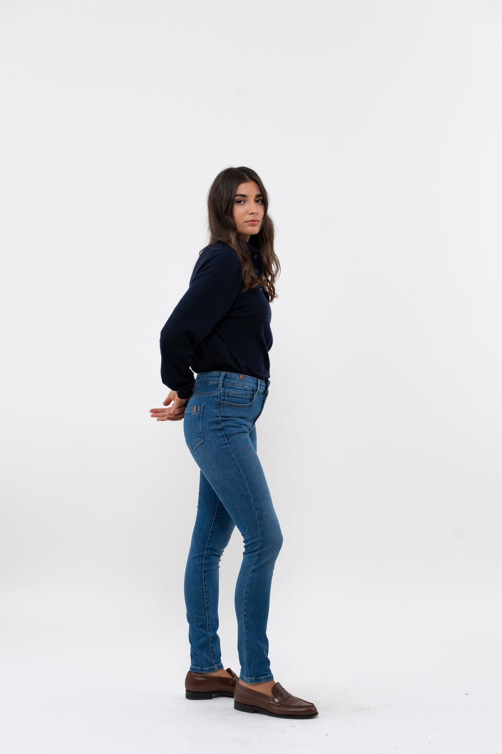Pantalón slim Bamboo de denim - Azul medio - Mujer
