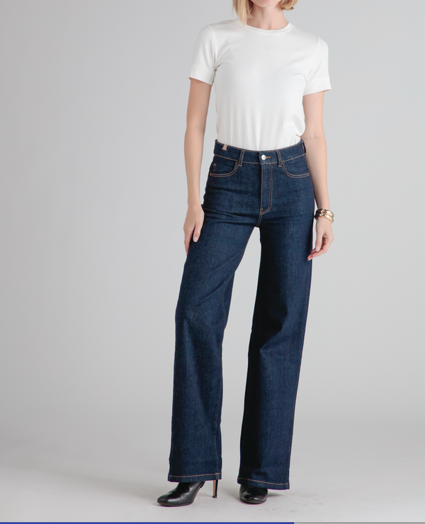 Pantalon Wide Leg Silene Denim - Bleu Foncé - Femme