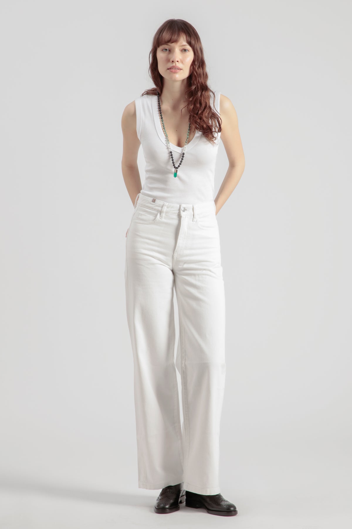 Pantalón acampanado Scille de algodón trenzado - Blanco - Mujer