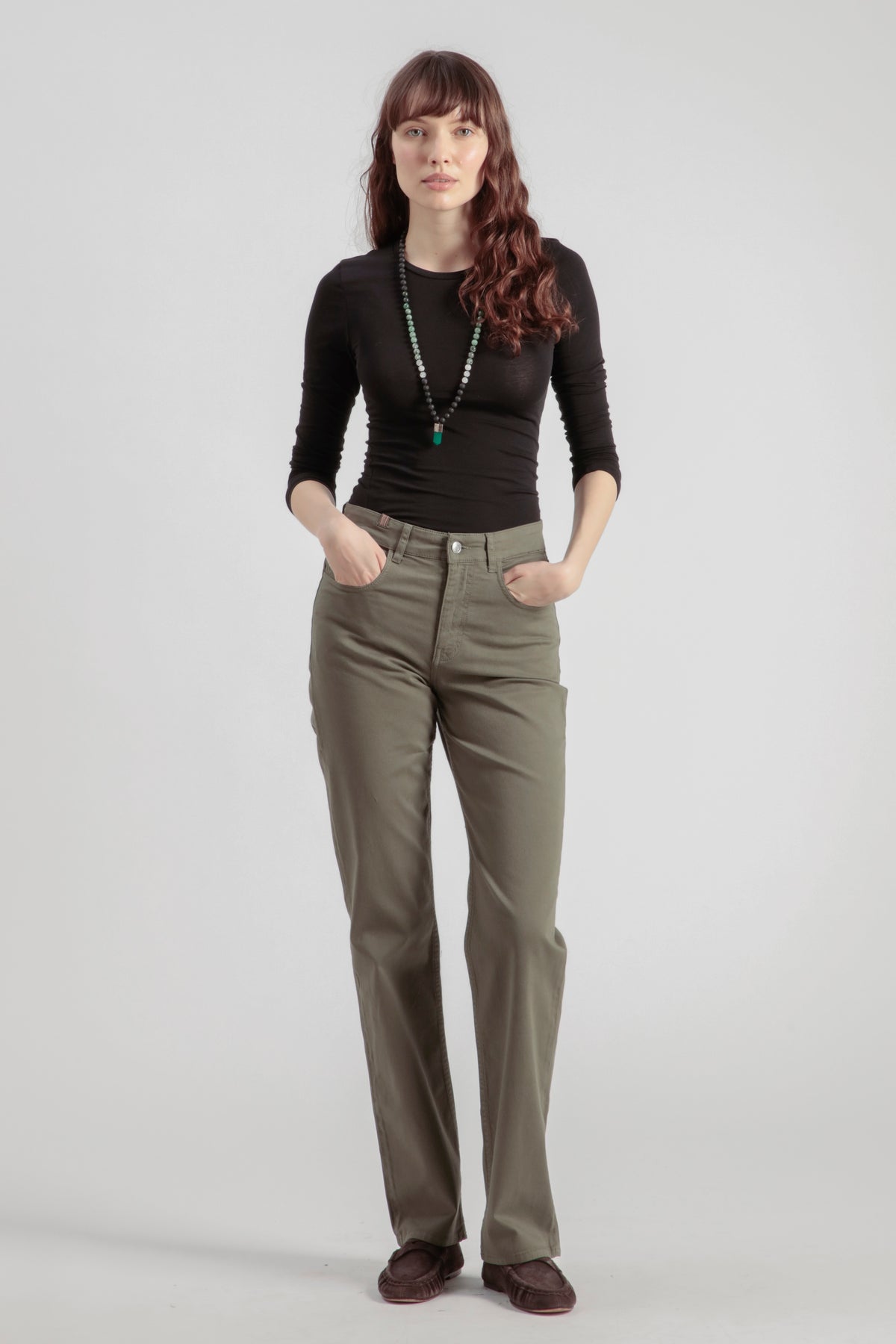 Pantalon Droit Absinthe Gabardine - Vert Olive - Femme