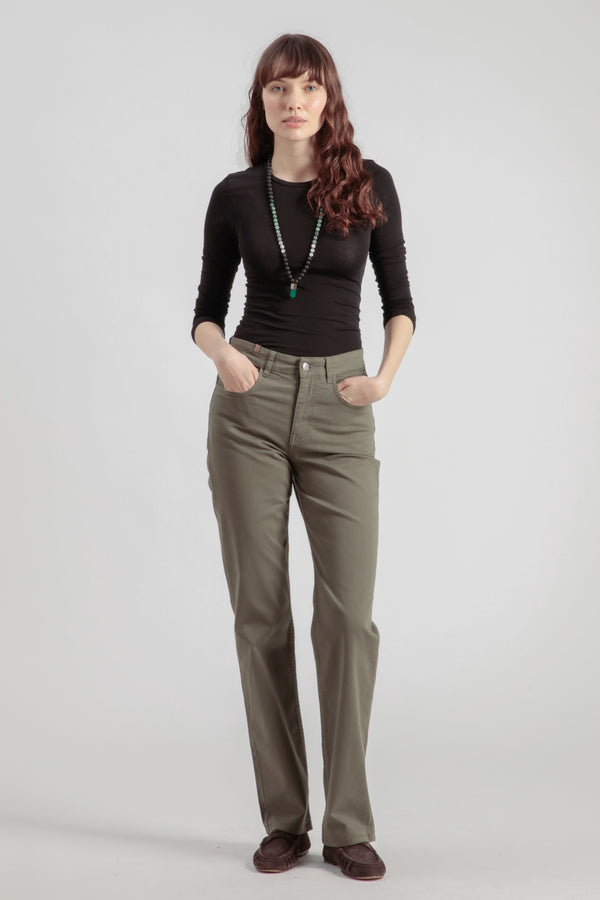 Pantalon Droit Absinthe Gabardine - Vert Olive - Femme