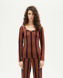 Top marrón lana rayas navy Casilda sostenible-1