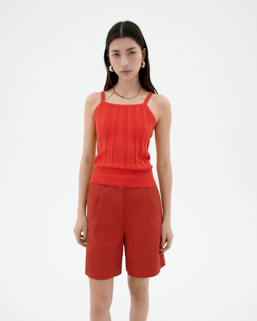 Top a spalline in maglia Nadine - Rosso