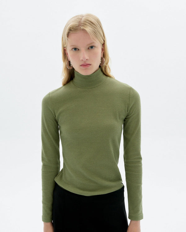 Aine Hemp Roll-Neck Top - Green