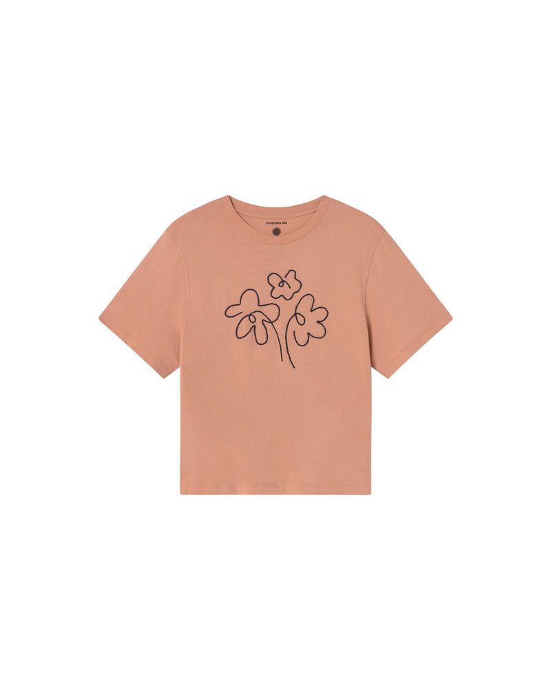 Camiseta rosa bordada a mano flower Lucia sostenible silueta - 1