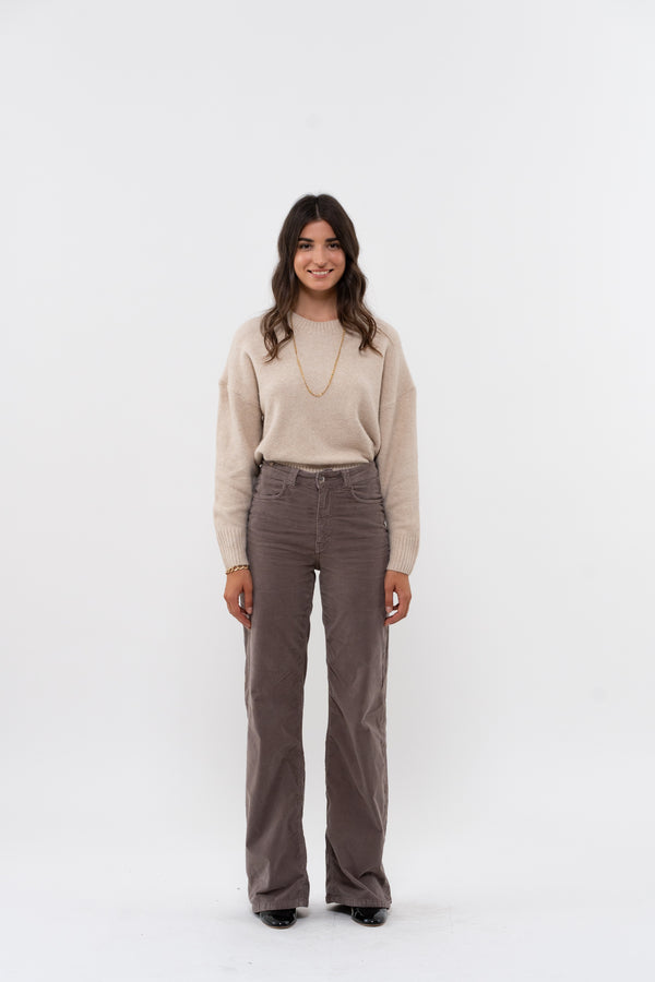Pantalon Flare Scille Smooth Velvet - Taupe - Femme