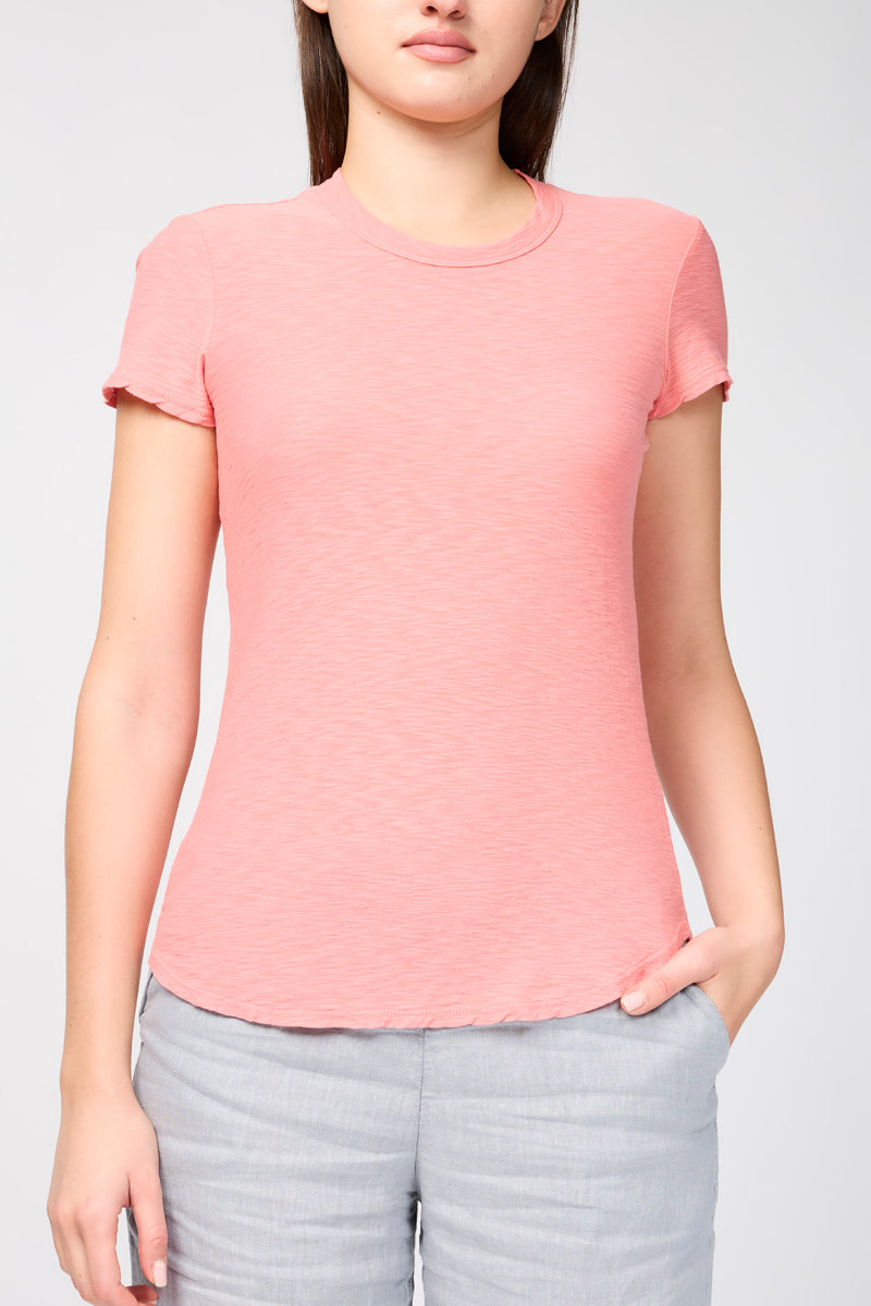 T-Shirt Col Rond Transparent Flammé - Flamant Rose - Femme