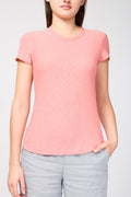 T-Shirt Col Rond Transparent Flammé - Flamant Rose - Femme