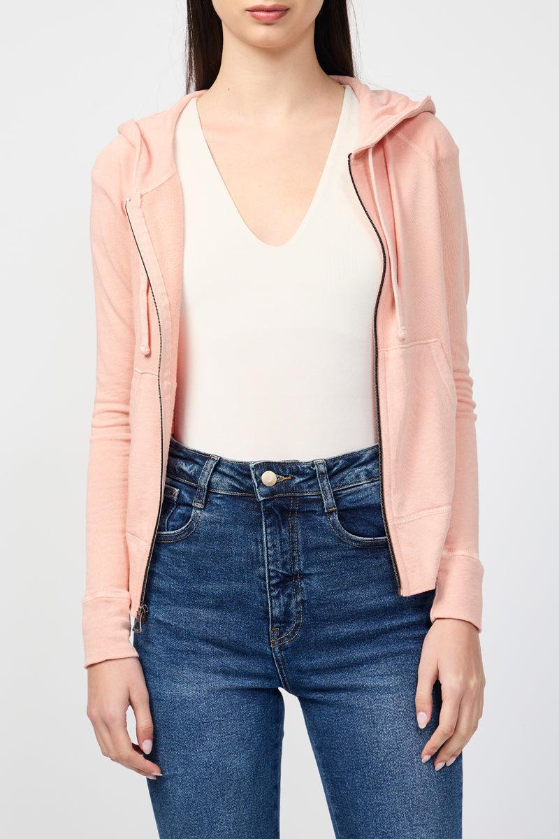Classic Long-Sleeved Zip-Up Hoodie - Rhubarb Pigment - Women