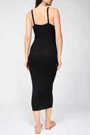 Vestido de tirantes de canalé - Negro - Mujer