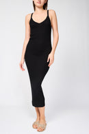Vestido de tirantes de canalé - Negro - Mujer