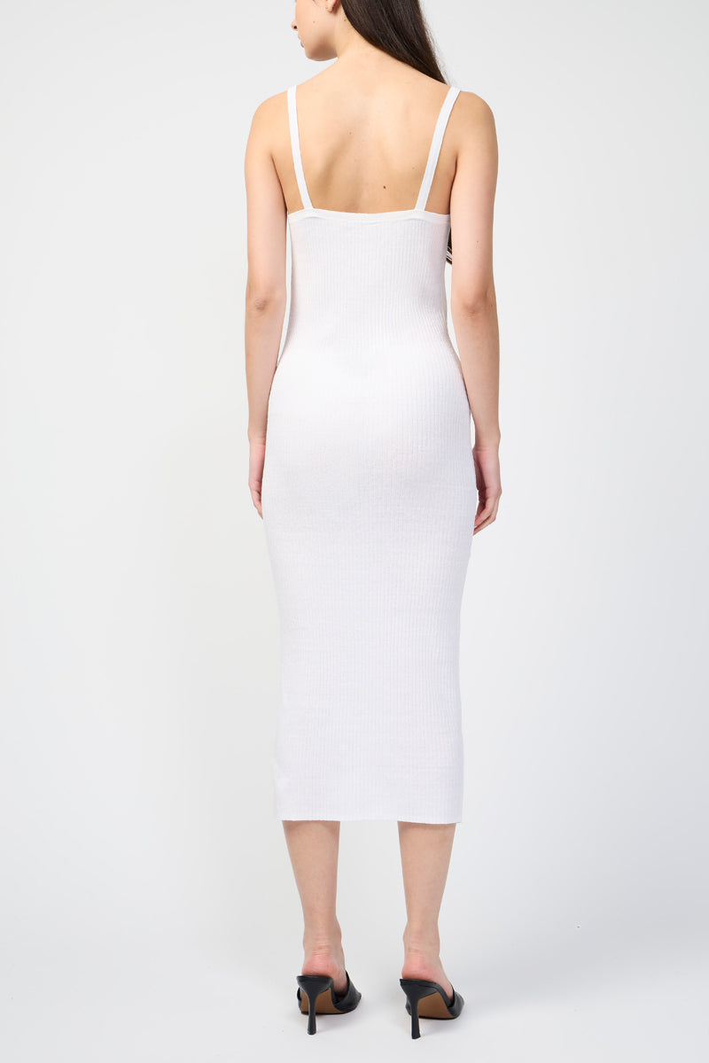 Vestido de tirantes de canalé - Blanco - Mujer