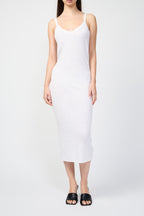 Vestido de tirantes de canalé - Blanco - Mujer