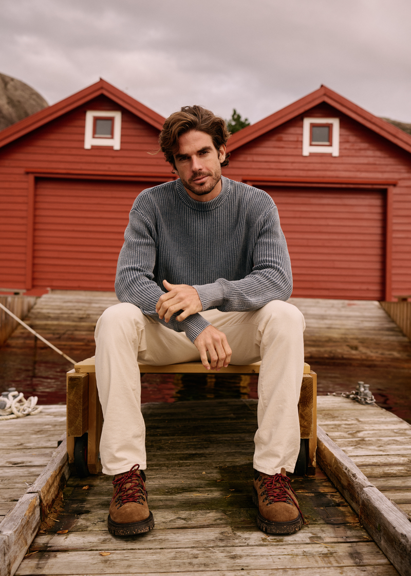 Pull Col Rond Washed - Stone Grey