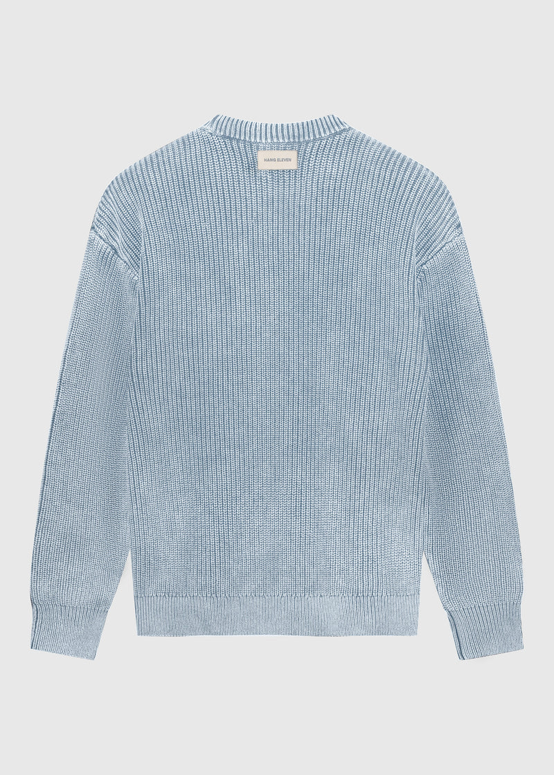Washed Round Neck Sweater - Light Blue