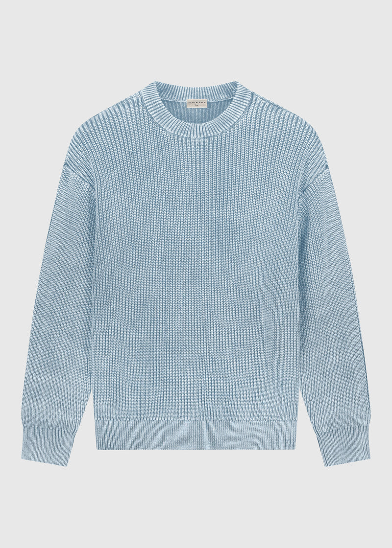 Washed Round Neck Sweater - Light Blue