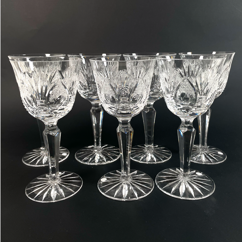 Ensemble De 7 Verres En Cristal De Bohême Taillés À La Main, 1980S - Pièce Vintage