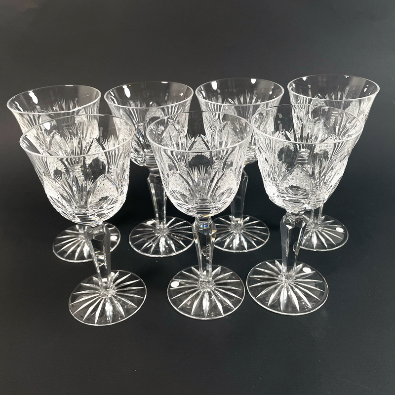 Ensemble De 7 Verres En Cristal De Bohême Taillés À La Main, 1980S - Pièce Vintage