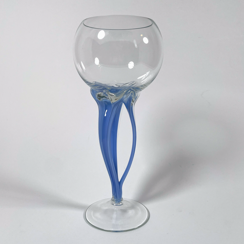 Élégant Bol À Poisson En Verre Bleu Des Années 1980 - Design Boho Soufflé À La Main - Pièce Vintage