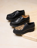 Derbies Deborah - Cuir Noir Et Pony Leopard