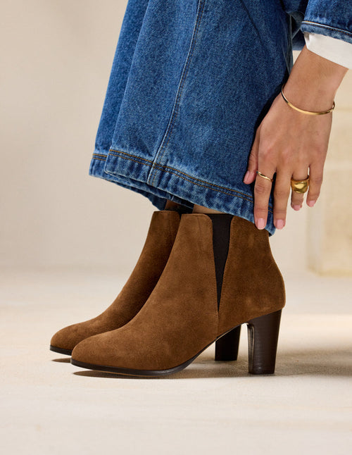 Bottines À Talons Jeanne H - Suède Marron