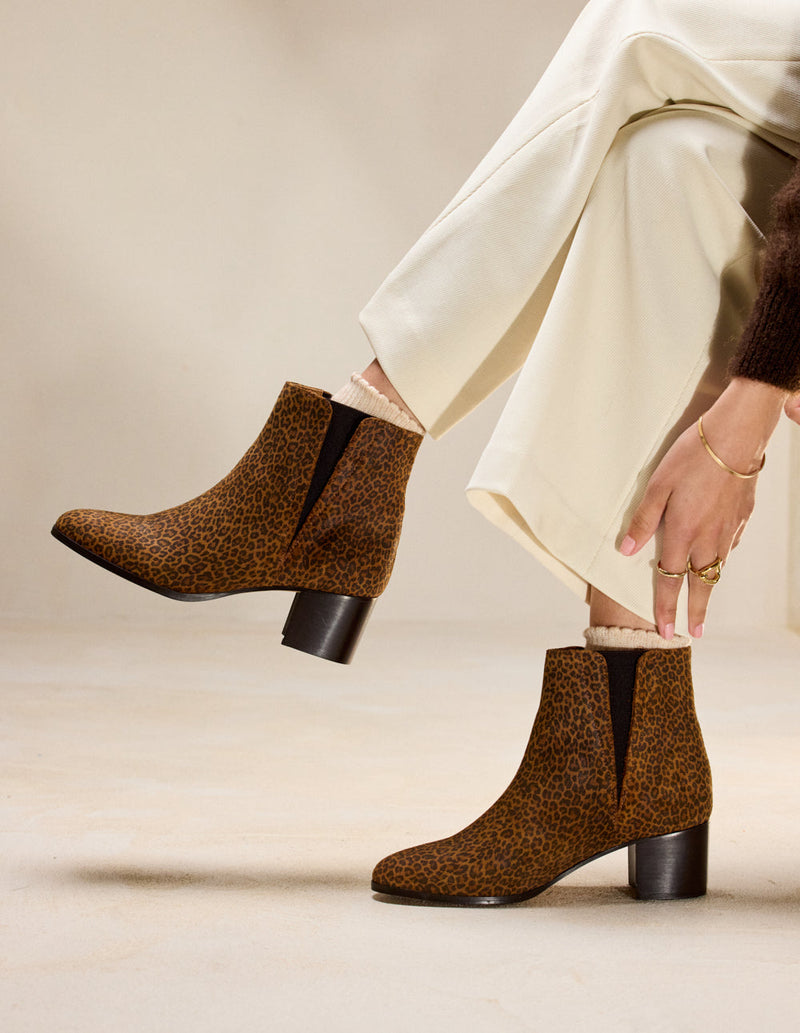 Bottines À Talons Jeanne M - Suède Léopard