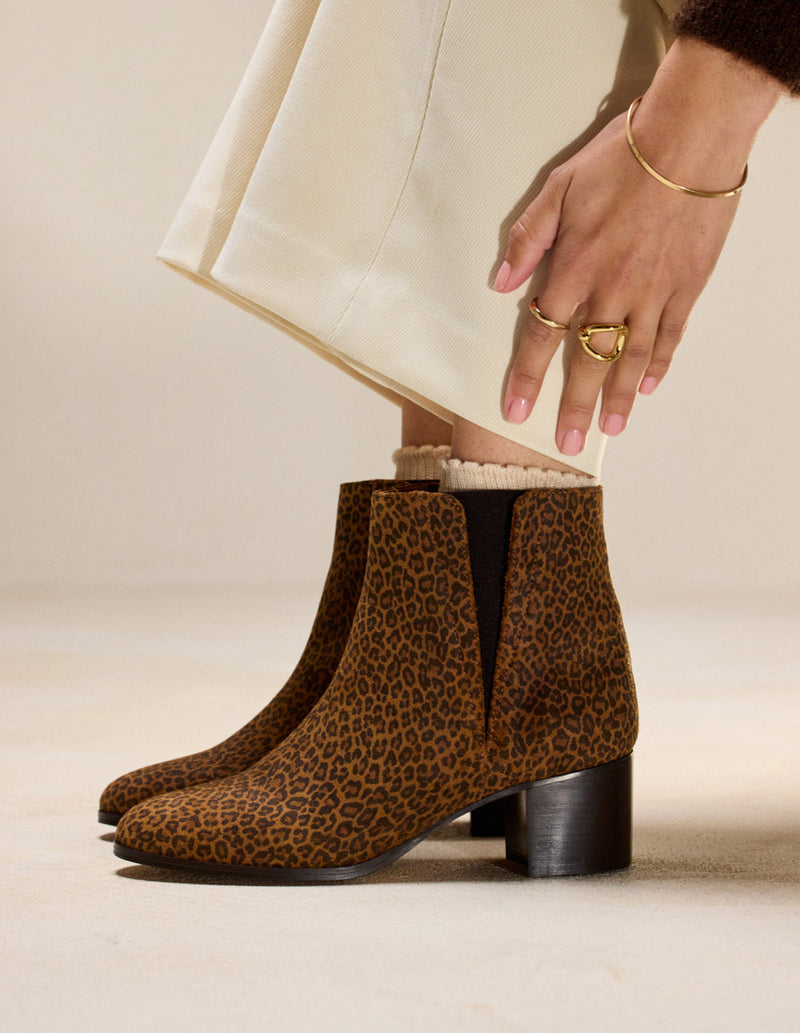 Bottines À Talons Jeanne M - Suède Léopard