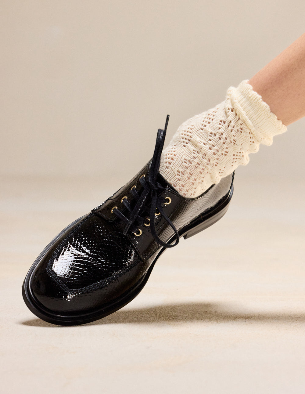 Derbies Luvi - Cuir Python Verni Noir