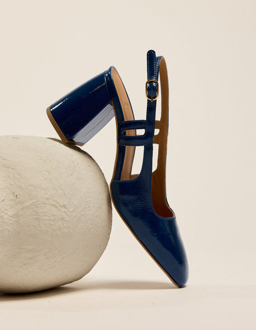 Escarpins Marcie - Cuir Plissé Verni Cobalt