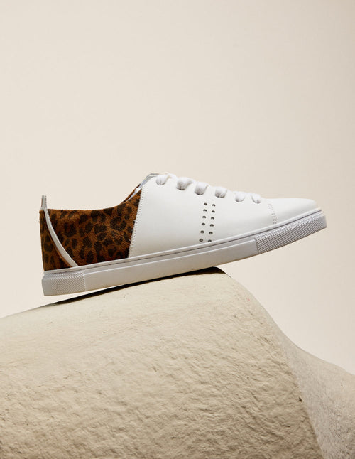 Baskets Basses Renée - Blanc Et Léopard