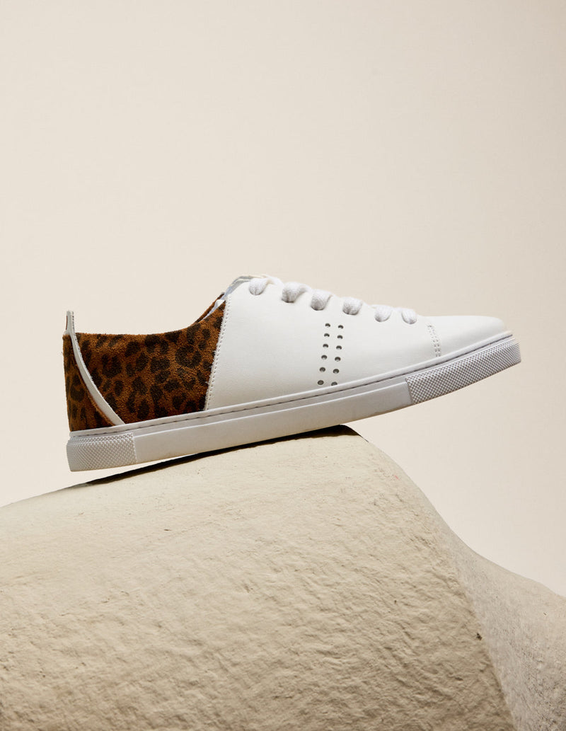 Baskets Basses Renée - Blanc Et Léopard