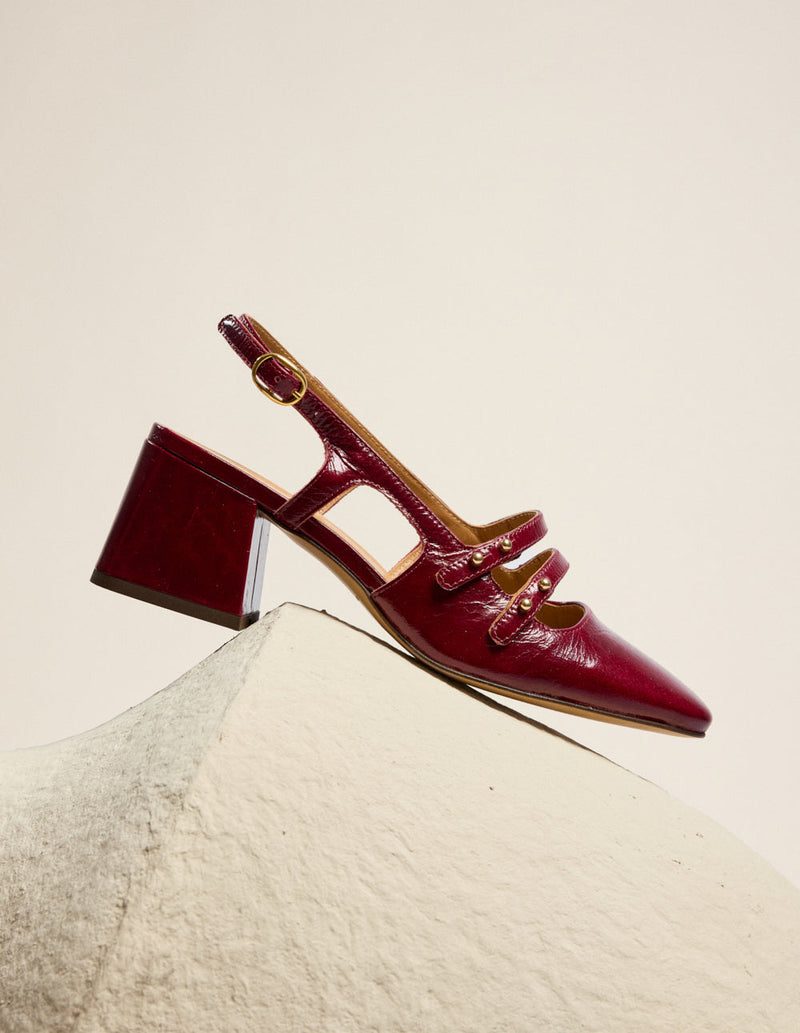 Escarpins Soline - Cuir Plissé Verni Bordeaux