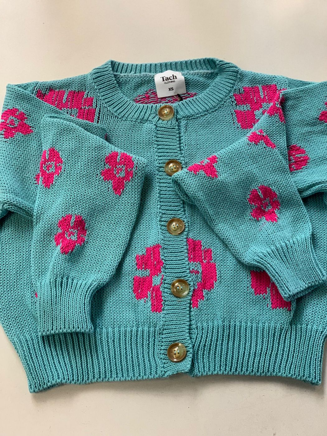 Vera Knit Cardigan - Aqua Blue & Magenta
