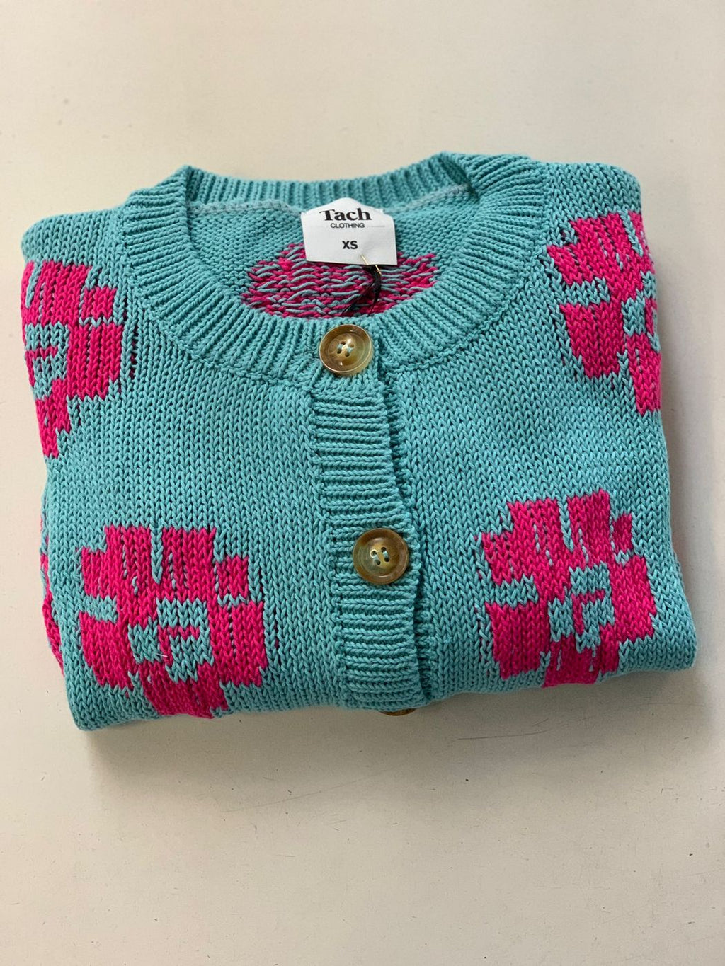 Vera Knit Cardigan - Aqua Blue & Magenta
