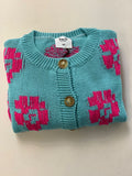 Vera Knit Cardigan - Aqua Blue & Magenta